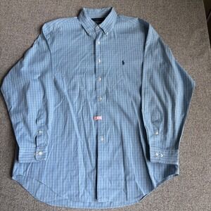 Ralph Lauren Button Down Mens 17 34/35 Blue Yarmouth‎ Pinpoint Oxford Preppy